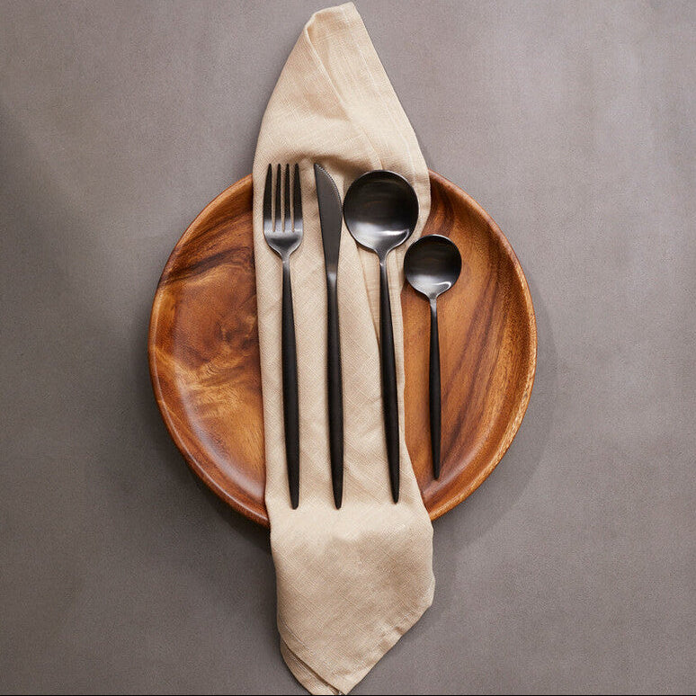 16 Piece Matte Black Cutlery Set | Modern Retro