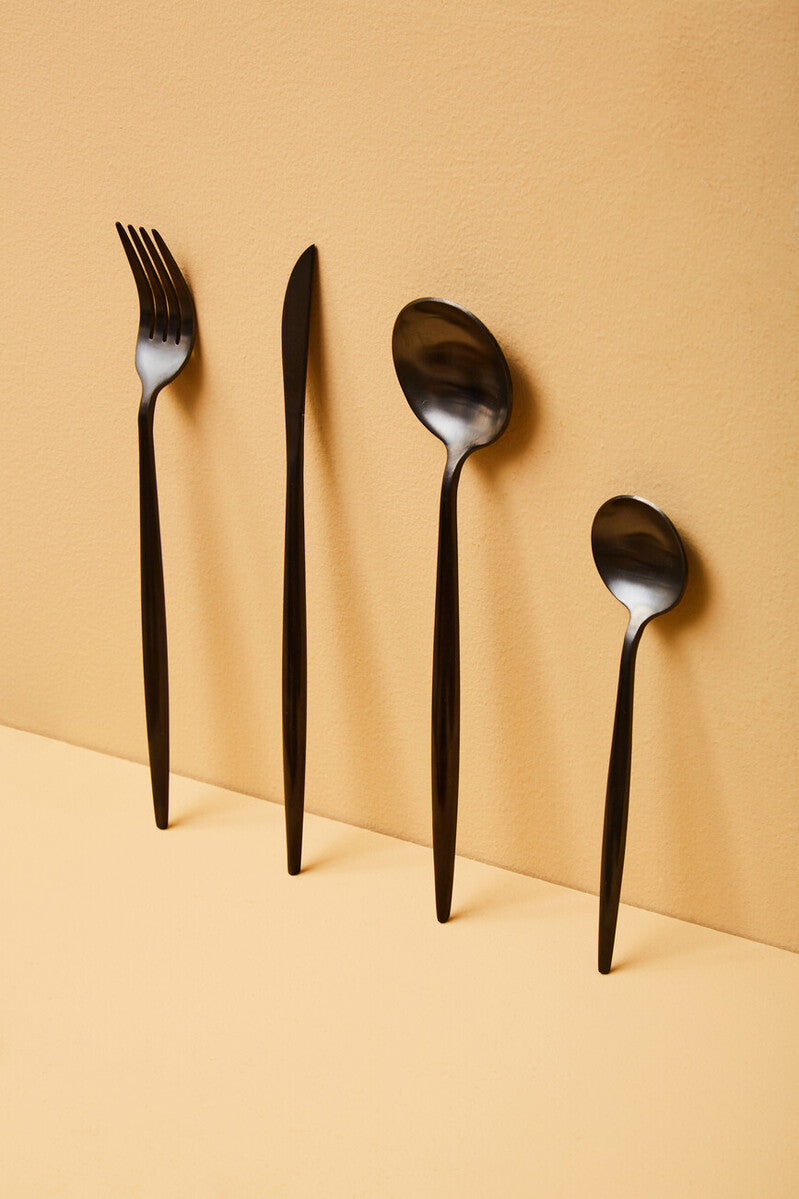 16 Piece Matte Black Cutlery Set | Modern Retro