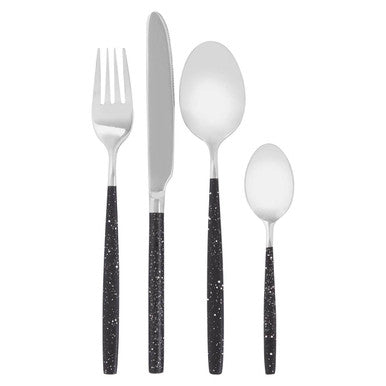 16 Piece Black and Silver Cutlery Set with Speckle Effect | Avie