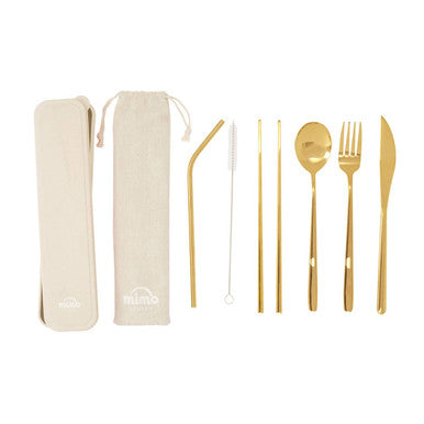 6 Piece Gold Travel Cutlery Set with Case | Mimo