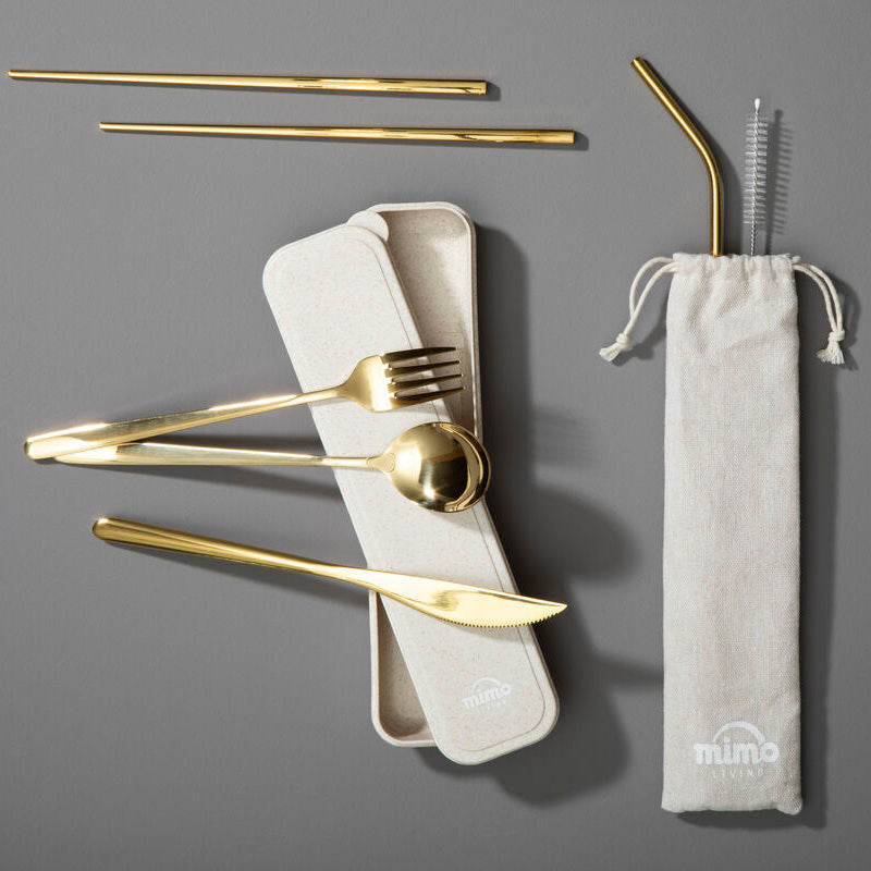 6 Piece Gold Travel Cutlery Set with Case | Mimo