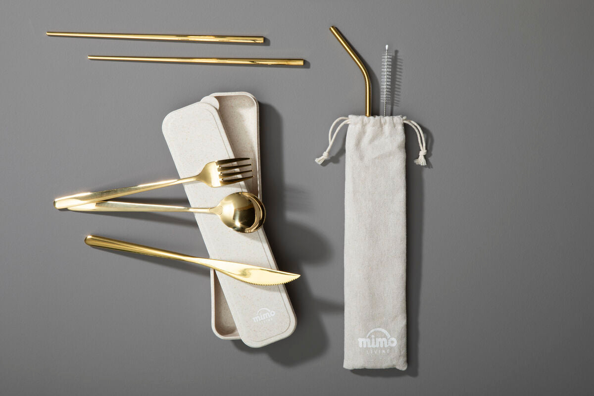 6 Piece Gold Travel Cutlery Set with Case | Mimo
