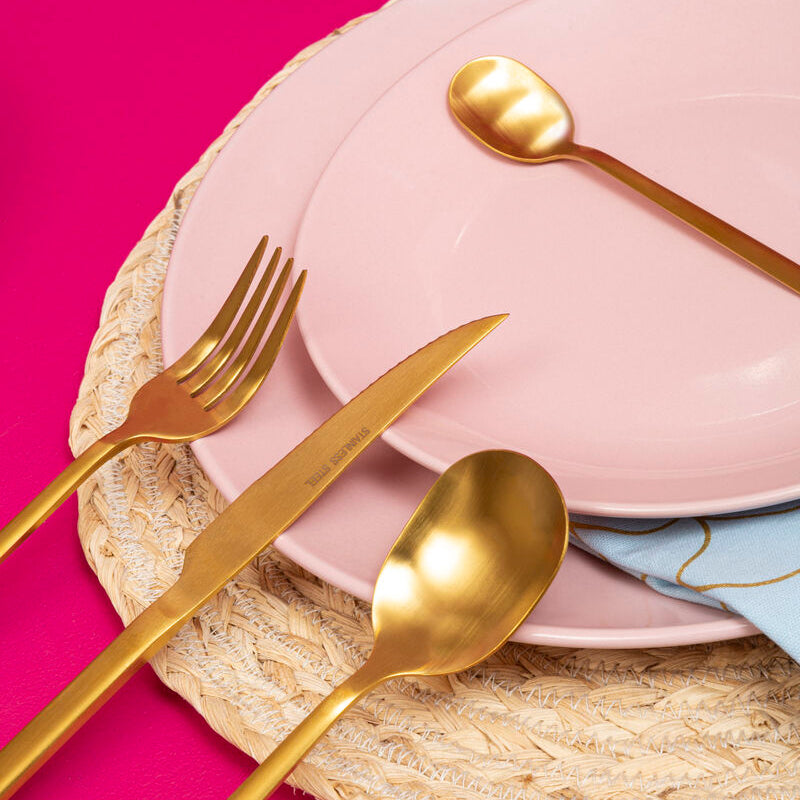16 Piece Gold Finish Cutlery Set | Avie