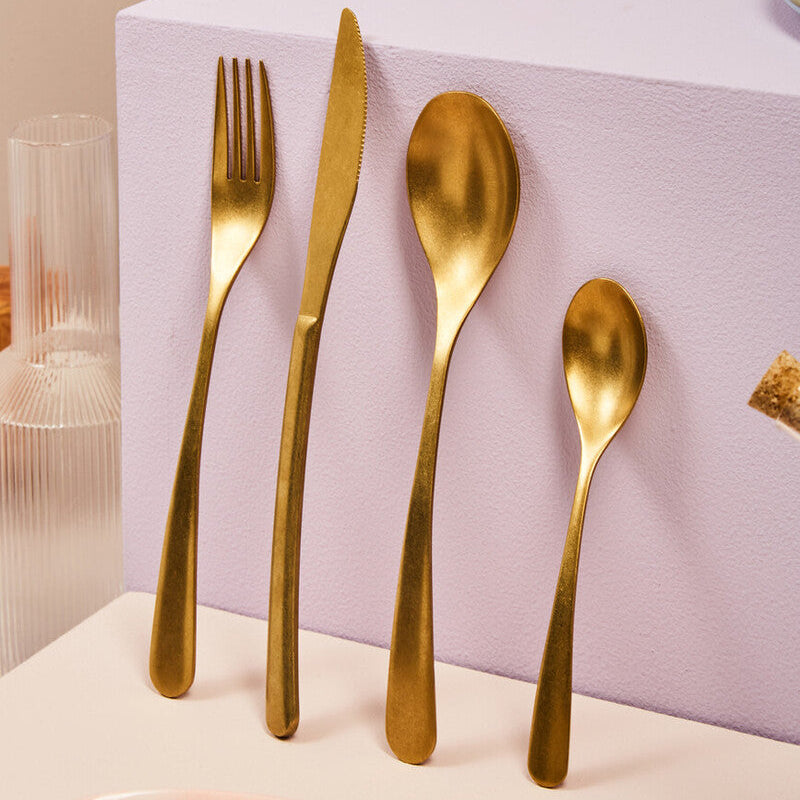 16 Piece Antique Gold Finish Cutlery Set | Avie