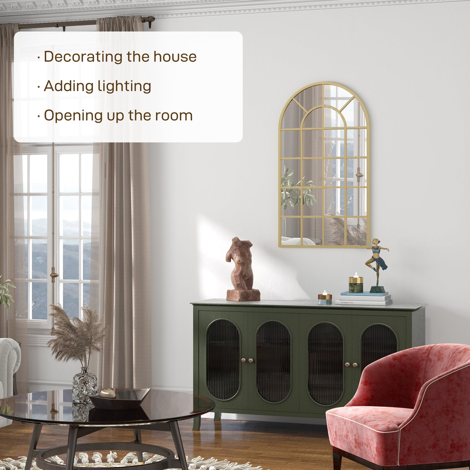 Arched Decorative Wall Mirror for Bedroom Living Room, Modern Window Bathroom Mirror for Home Decor