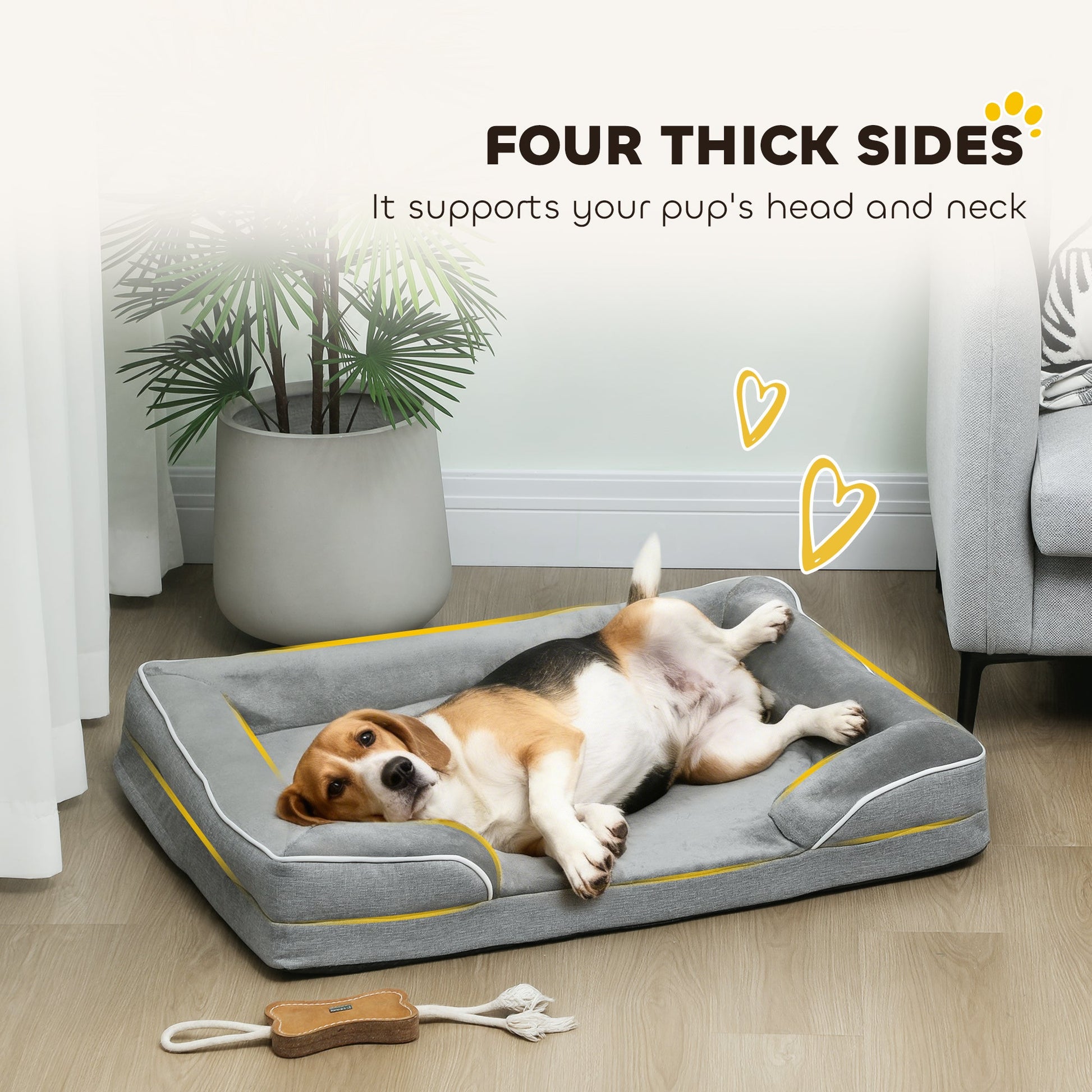 Dog Sofa Bed, Washable Pet Bed with Removable Cover and Non-Slip Bottom for Cats, Small and Medium Dogs, Grey