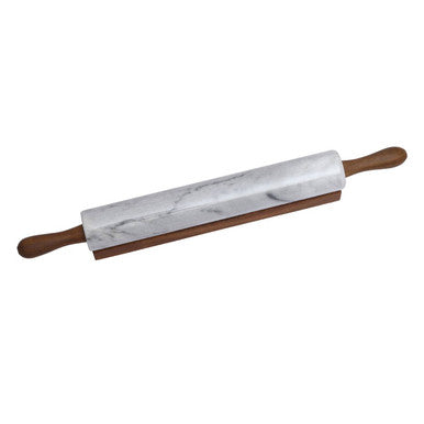 White Marble Rolling Pin with Wooden Handles | Salerno