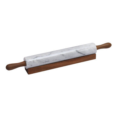White Marble Rolling Pin with Wooden Handles | Salerno