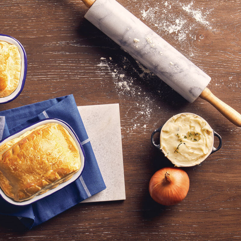White Marble Rolling Pin with Wooden Handles | Salerno