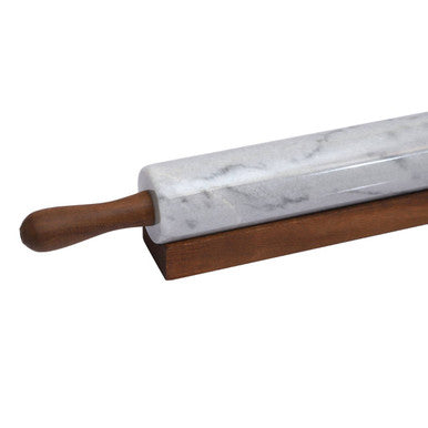 White Marble Rolling Pin with Wooden Handles | Salerno