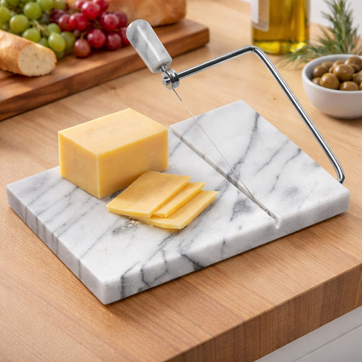 White Marble Cheese Board with Slicer | Salerno