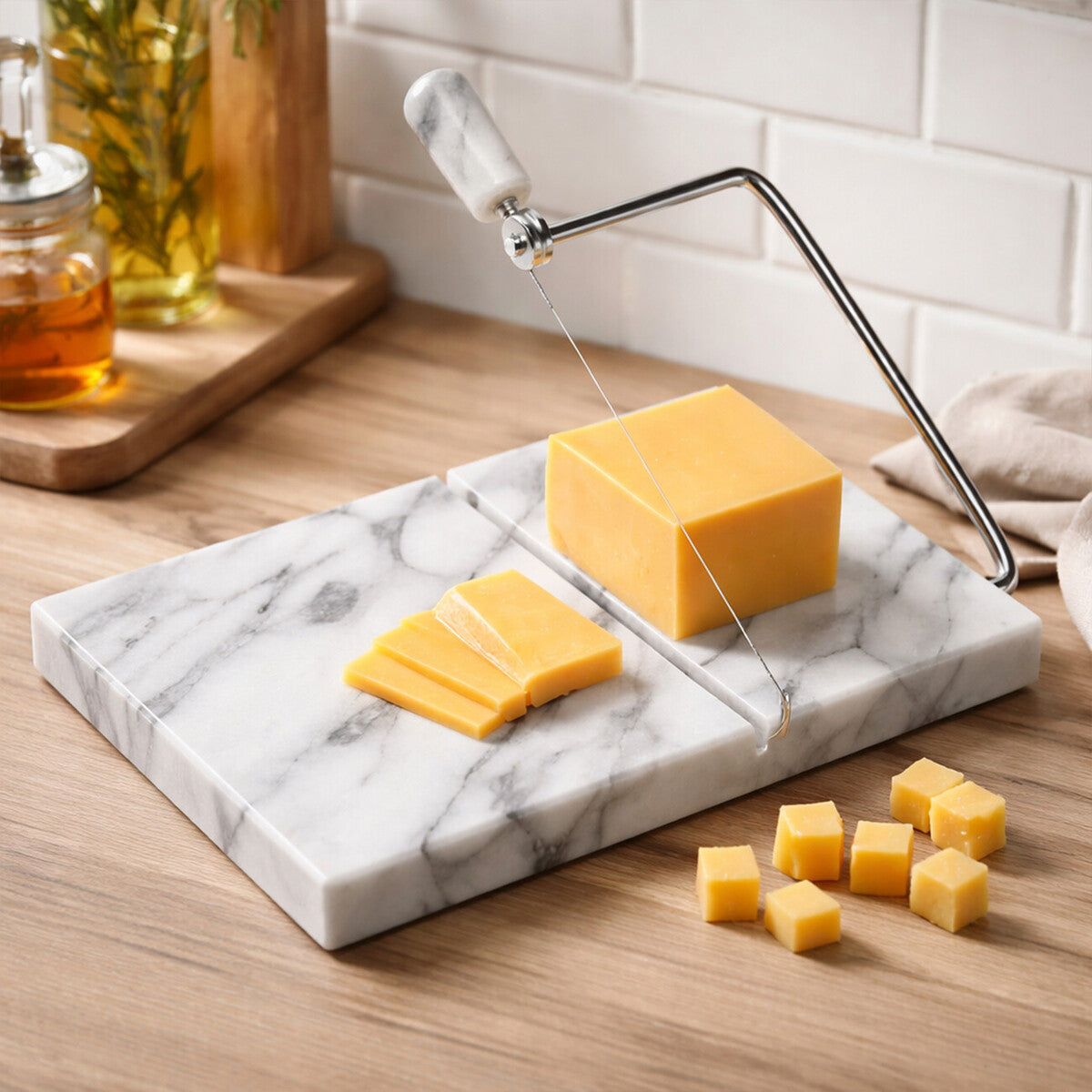 White Marble Cheese Board with Slicer | Salerno