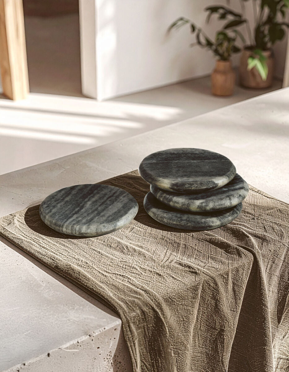 Set of 4 Grey Marble Round Coasters | Marmore