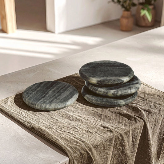 Set of 4 Grey Marble Round Coasters | Marmore