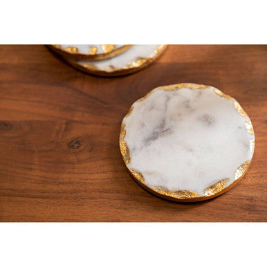 Set of 4 Round White Marble Coasters | Empire