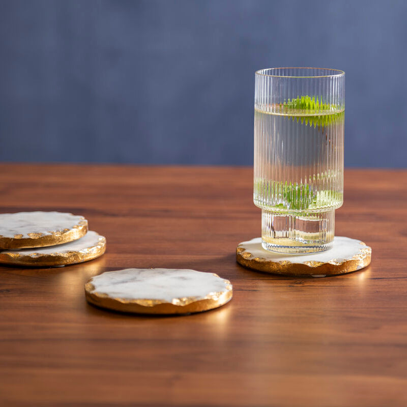 Set of 4 Round White Marble Coasters | Empire