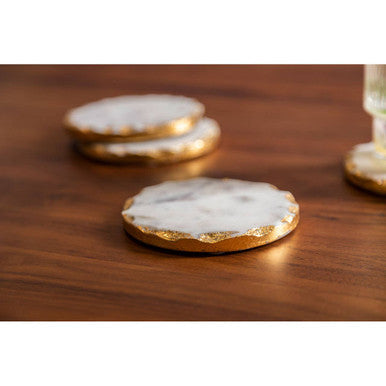 Set of 4 Round White Marble Coasters | Empire