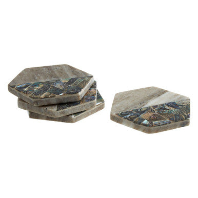 Set of 4 Beige Marble and Paua Shell Coasters | Imogen