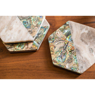 Set of 4 Beige Marble and Paua Shell Coasters | Imogen
