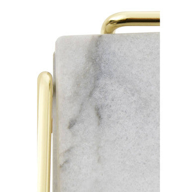 Set of 4 White Marble Coasters with Brass Finish Holder | Delphine
