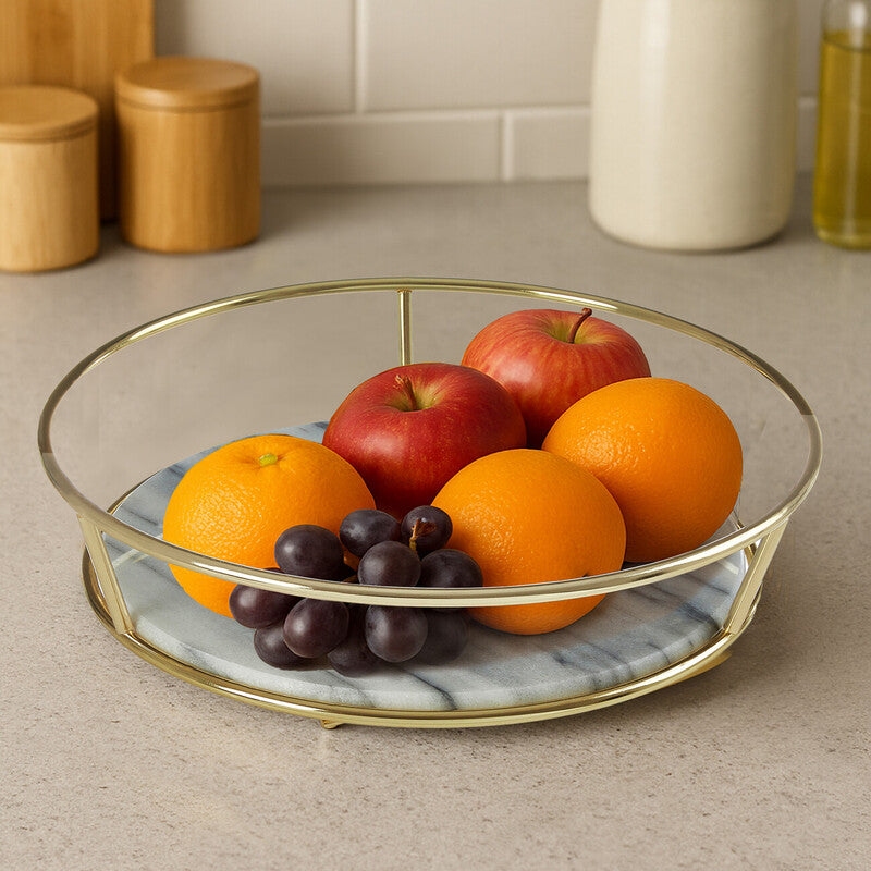 White Marble and Brass Finish Fruit Basket | Delphine