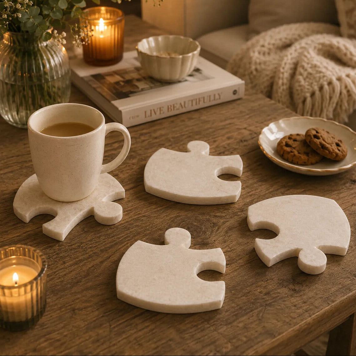 Set of 4 Marble Jigsaw Coasters | Kindia