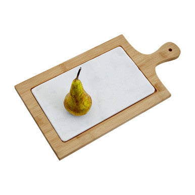 White Marble and Bamboo Cheese Board | Monzaro