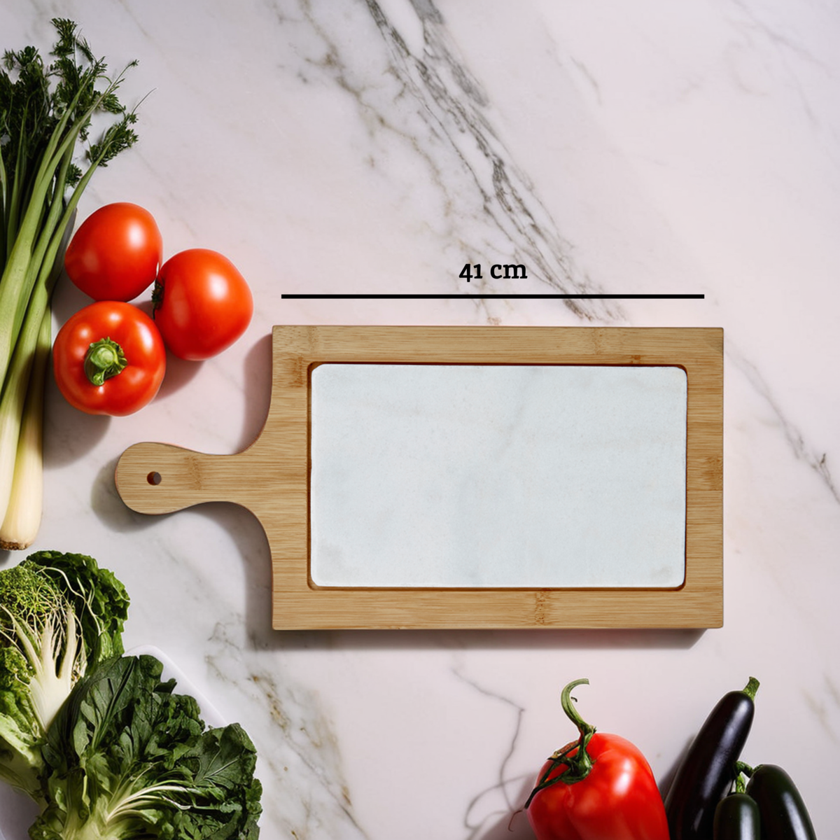White Marble and Bamboo Cheese Board | Monzaro