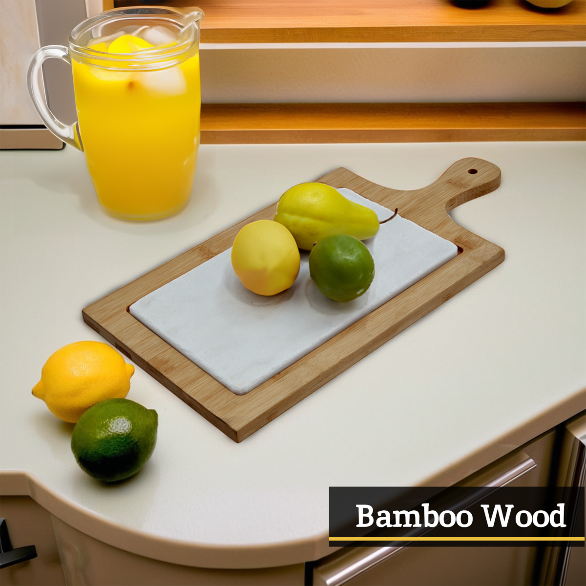 White Marble and Bamboo Cheese Board | Monzaro