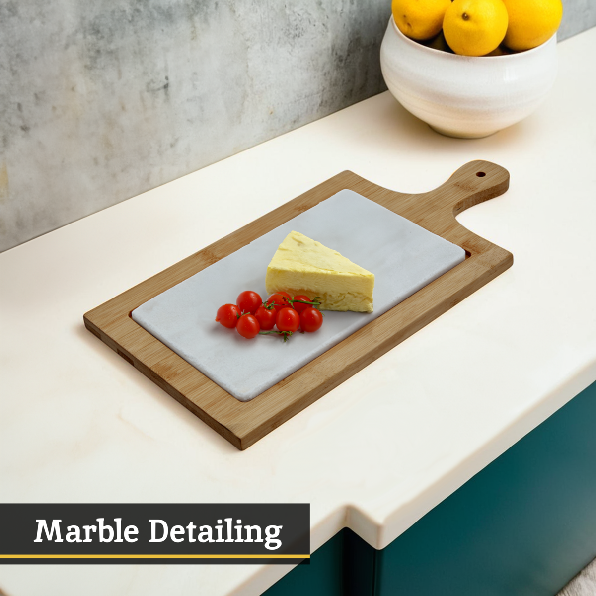 White Marble and Bamboo Cheese Board | Monzaro