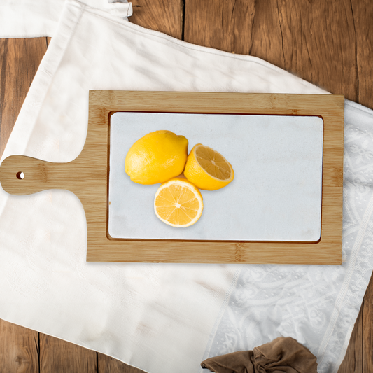 White Marble and Bamboo Cheese Board | Monzaro