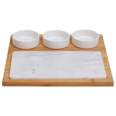 5 Piece White Marble and Ceramic Serving Board | Monzaro