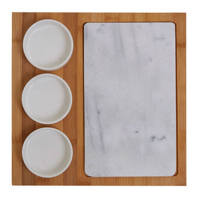 5 Piece White Marble and Ceramic Serving Board | Monzaro