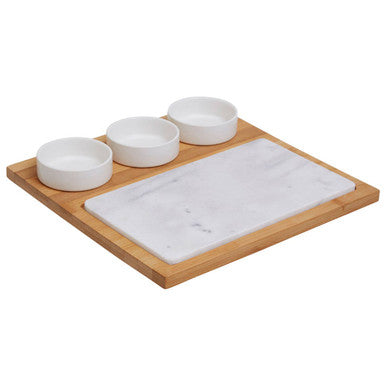 5 Piece White Marble and Ceramic Serving Board | Monzaro