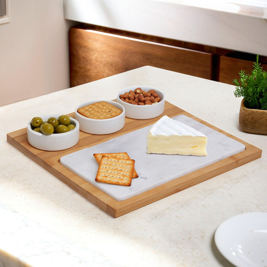 5 Piece White Marble and Ceramic Serving Board | Monzaro