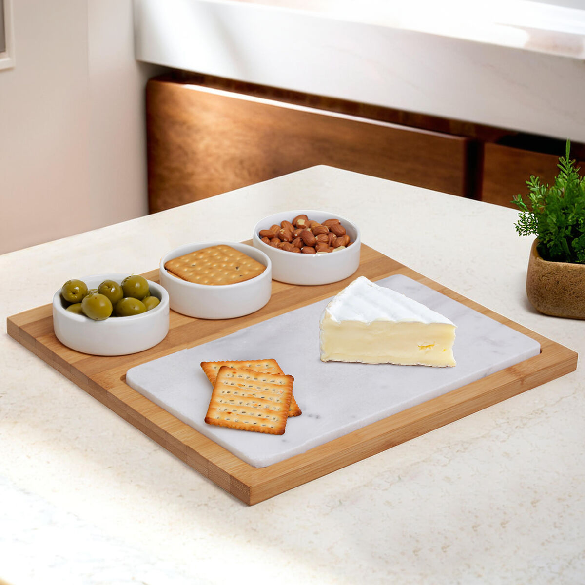 5 Piece White Marble and Ceramic Serving Board | Monzaro