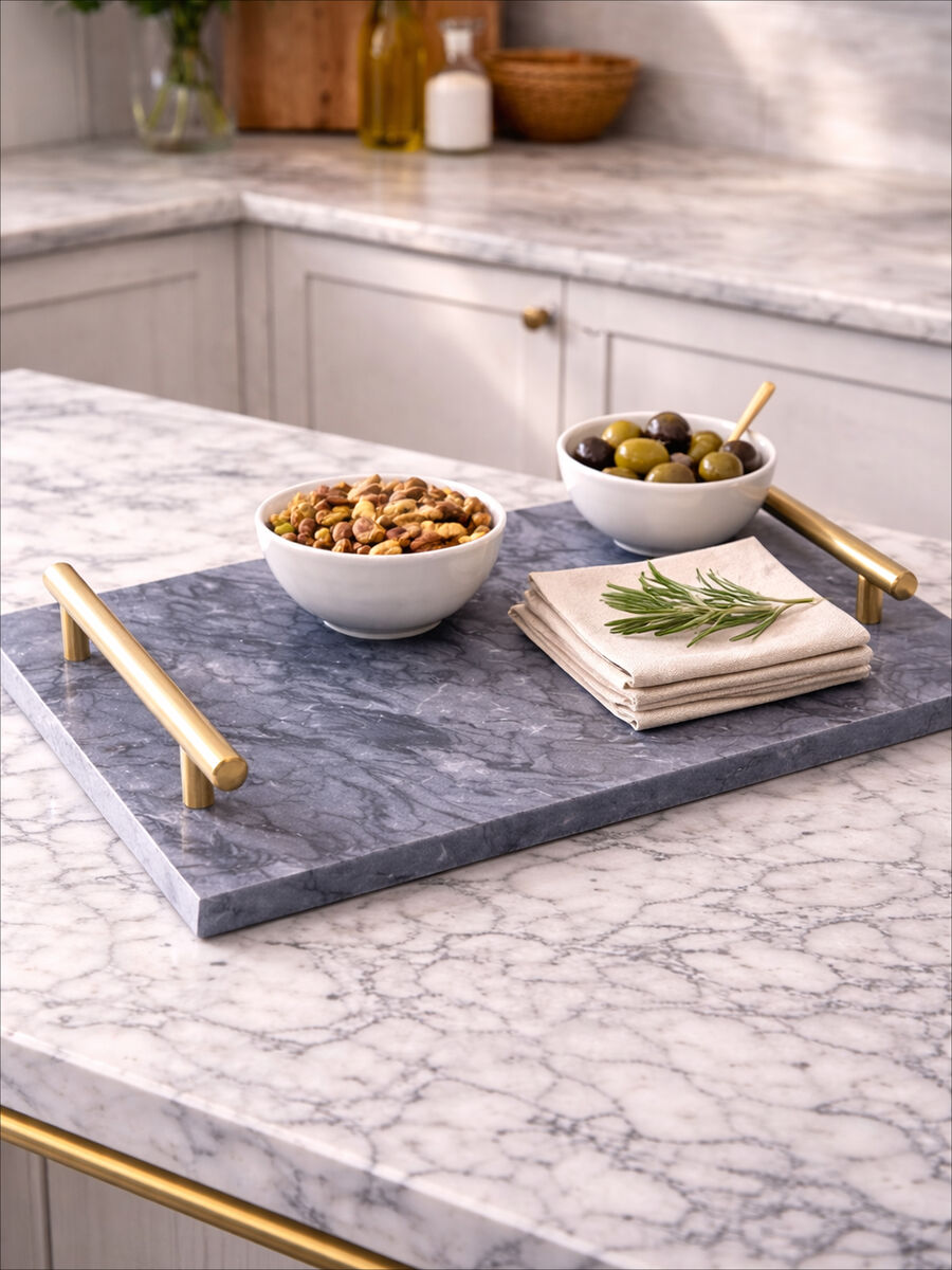 Black Marble Serving Board with Gold Handles | Marmore