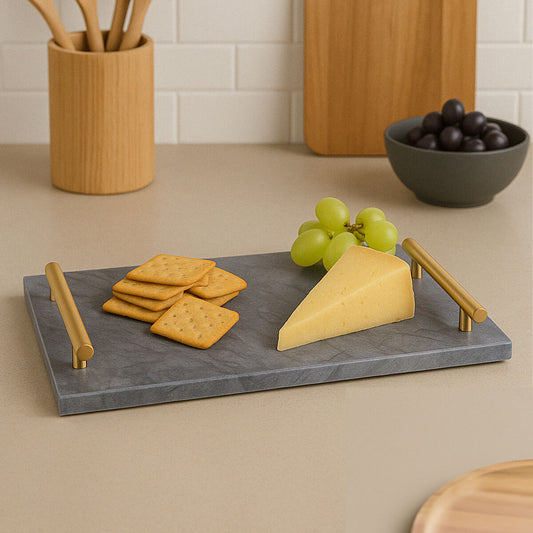 Black Marble Serving Board with Gold Handles | Marmore