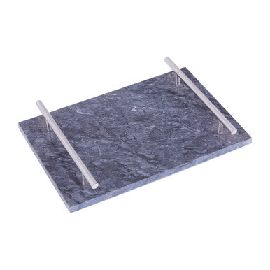 Black Marble Serving Board with Silver Handles | Marmore