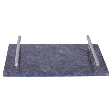 Black Marble Serving Board with Silver Handles | Marmore