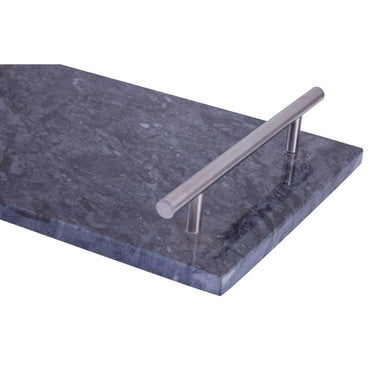 Black Marble Serving Board with Silver Handles | Marmore