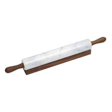 White Marble Rolling Pin with Wooden Stand | Kindia