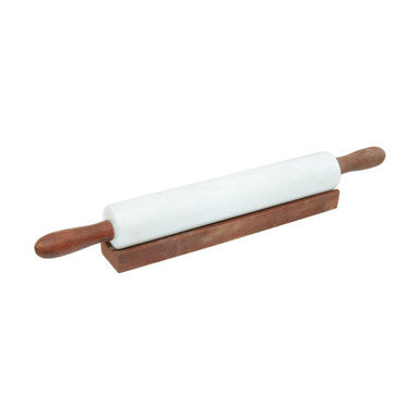 White Marble Rolling Pin with Wooden Stand | Kindia