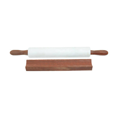 White Marble Rolling Pin with Wooden Stand | Kindia