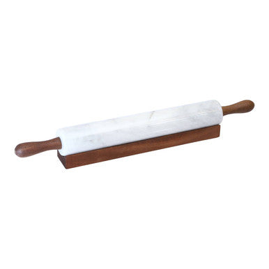 White Marble Rolling Pin with Wooden Stand | Kindia