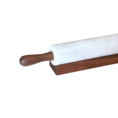 White Marble Rolling Pin with Wooden Stand | Kindia