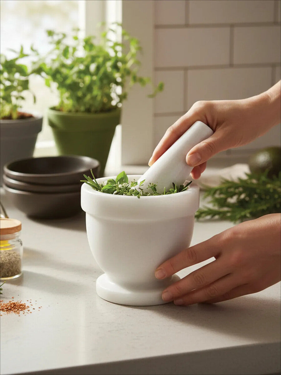 White Marble Mortar and Pestle Set | Salerno