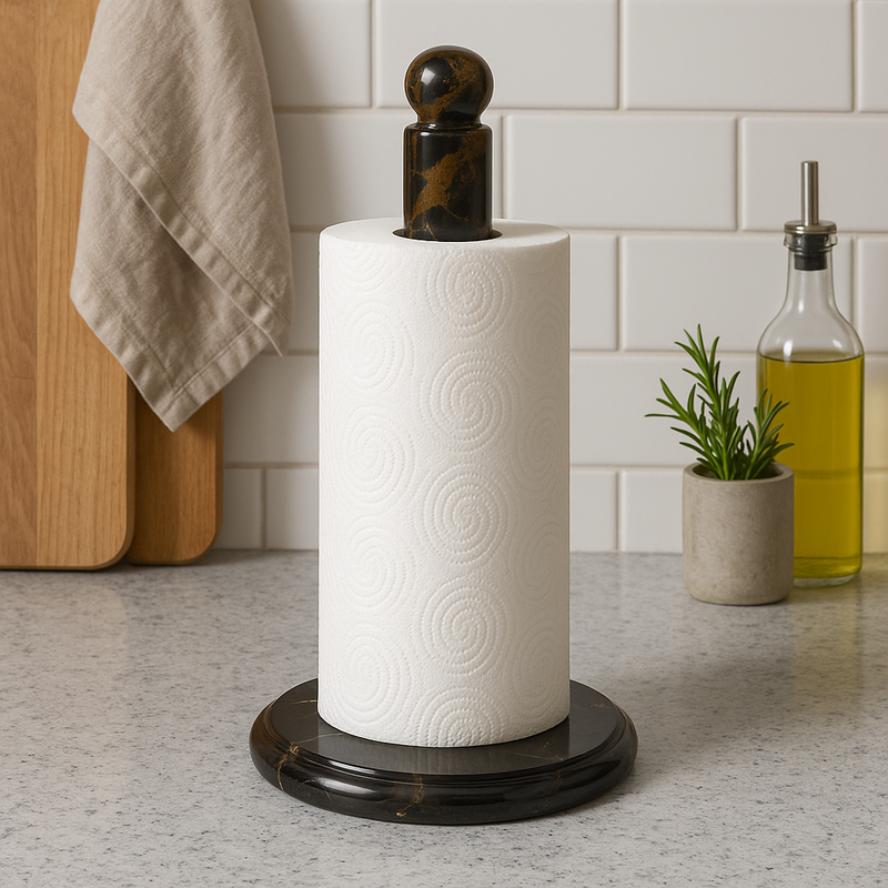 Black and Gold Marble Kitchen Roll Holder | Marmore