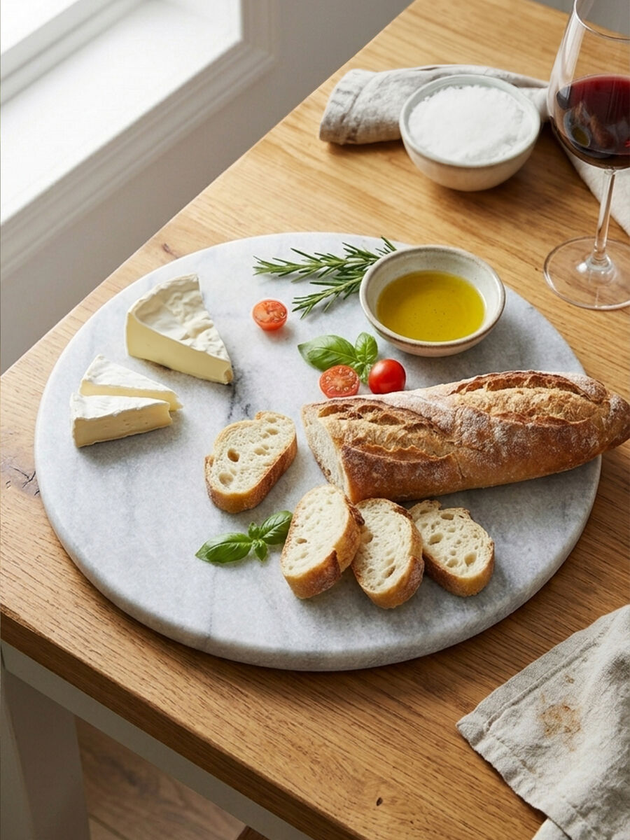 White Marble Round Chopping and Serving Board | Salerno