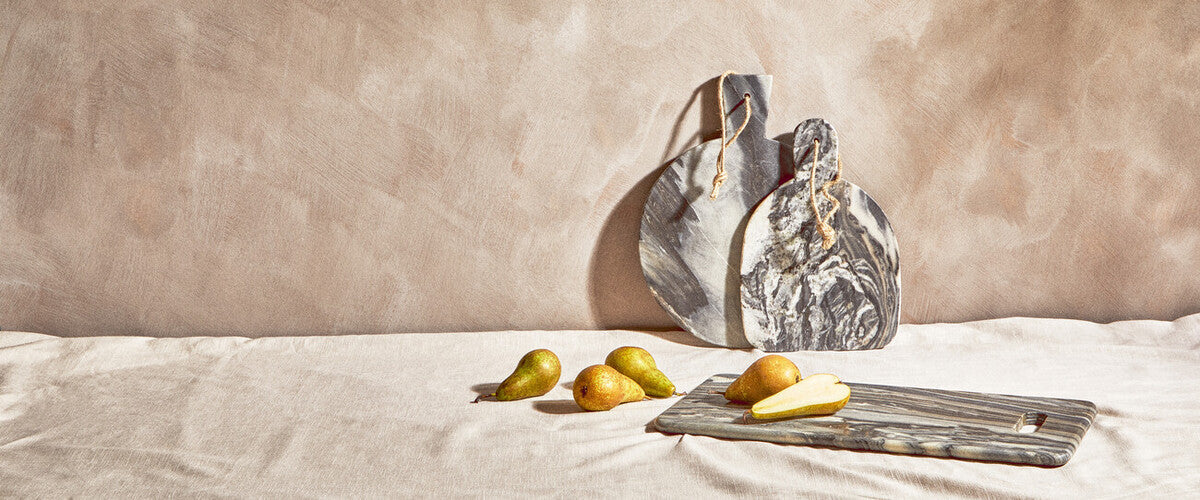 Grey Marble Round Paddle Serving Board | Marmore